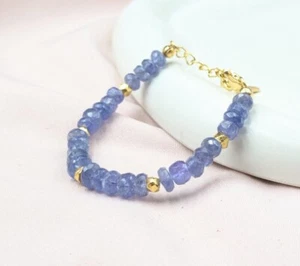 Bracciale Donna 3-4MM Tanzanite Blu Naturale Sfaccettata Rondelle Pietre Preziose Perline 6-8" - Foto 1 di 12