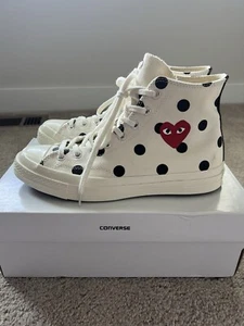 CONVERSE X COMME DES GARCONS PLAY Polka Dot CTAS 70 HI WHITE Size 10 157251C - Picture 1 of 10