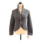 Papillon Blanc Womens M Fleece Jacket Sweater One Button Cropped Gray