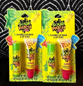 2pk SOUR PATCH KIDS LIME & RED BERRY LIP BALM & GLOSS TASTE BEAUTY CHAPSTICK LOT - Picture 1 of 4