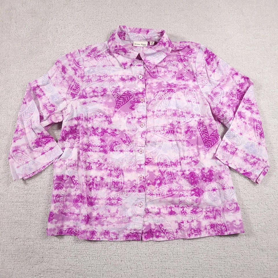 Camisa para mujer Studio Works abotonada 1X Plus púrpura cuello cachemir manga 3/4 Foto 1 de 4