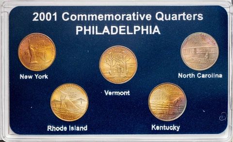 2001-P U.S STATE QUARTERS 5 COIN SET BU UNC NEON COLOR TONED NICE APPEAL (MR) Cover