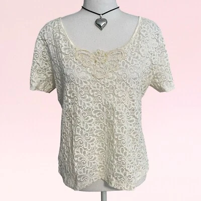 винтажный 90-х годов y2k чистый белый кружева фея изящный украшенный фея романтический топ M/L - Изображение 1 из 4