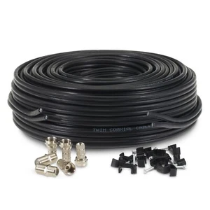 3m schwarz Twin Shotgun Koaxialkabel F Stecker & Kupplungen für Sky + HD Q Satellit - Bild 1 von 10