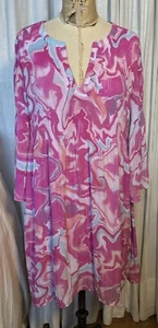 Sunny Leigh Womens L Sleeve Pink Blue White Chiffon Knee L Dress Sz M Used - Picture 1 of 10