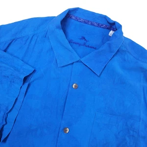 Tommy Bahama Herren XL einfarbig blau Blumenmuster Hawaii Knopfleiste 100 % Seide - Bild 1 von 7