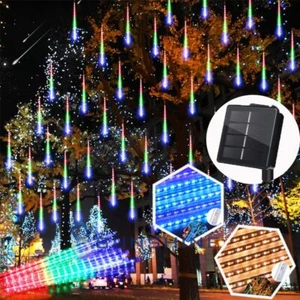 144 Led Luces Navideñas De Lluvia De Meteoritos Solares Luces De Cadena Solares - Picture 1 of 26