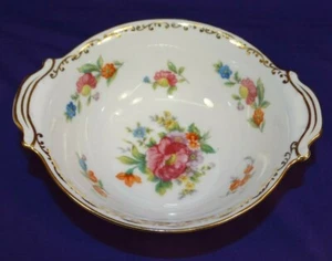 NORITAKE BONE CHINA DRESDLINA LUGGED CEREAL BOWL(S) DRESDEN FLOWERS GOLD SCROLL - Picture 1 of 5