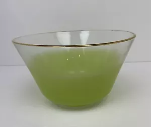 Vintage WV Glass Blendo Green Rounded Bottom Serving Bowl Gold Rim - Picture 1 of 4