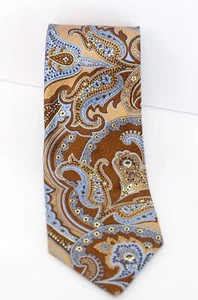 Italo Ferretti Mens Brown Blue Yellow Silk Floral Paisley Print Neck Tie - Picture 1 of 8
