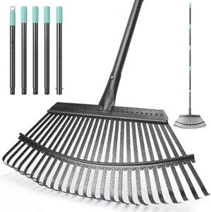 Garden Rake for Leaves, 6FT Adjustable Long Handle Leaf Rake, Metal Rakes for La - Picture 1 of 7