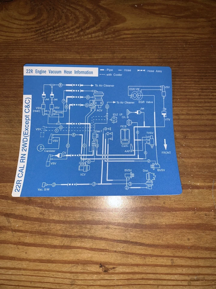 1981 Toyota Pickup Truck Hilux Vacuum Diagram Decal Repro 22r 2wd Except C&C - Image 1 of 1