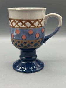 Vintage Footed Art Pottery Mug Handmade and Hand Painted - Picture 1 of 5