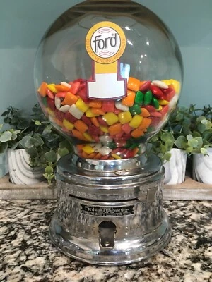 Glass Globe Ford Gum Chiclet Machine w/ Options Ford Gumball Machine Company - Image 1 of 4