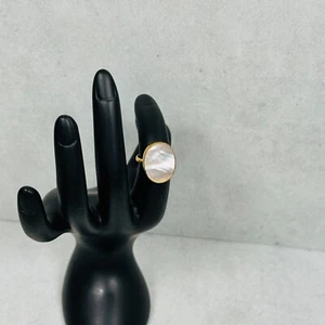 J. Crew Rings Womens 5 Mother of Pearl 20mm 925 Sterling Silver Gold Tone - Picture 1 of 8