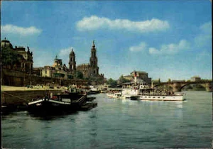 Fluss Schifffahrt DDR Postkarte Schiffe bei Dresden Elbe River Ships 1966 color - Bild 1 von 2