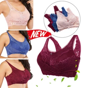 Women Front Cross Side Buckle Wireless Lace Bra Cosy Stretch Sexy Floral Bras - Picture 1 of 14