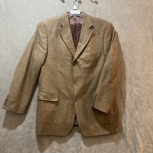 Alan Flusser Silk Wool Tweed 3 Button Sport Coat 42R Brown Herringbone Windowpan - Picture 1 of 22