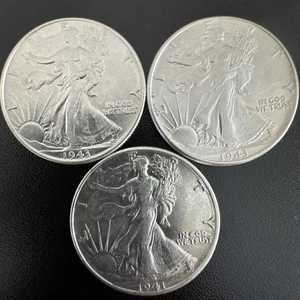 1941 (1)1 1943 (2) XF Walking Liberty Half Dollar's 90% Silver 3 Coin Lot - Picture 1 of 8