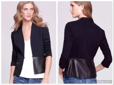 Bailey 44 Azul Marino Negro Vegano Cuero Peplum Chaqueta Ponte Tejido Jersey Pequeño Foto 1 de 4