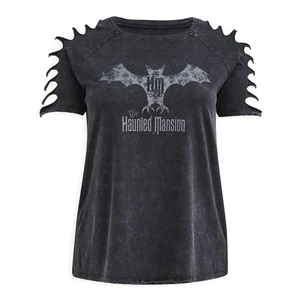 Torrid 1 (1X) Disney Haunted Mansion Bat Logo Slashed Sleeve Punk Gothic T-Shirt - Bild 1 von 3