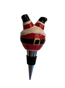 Vintage Christmas Wine Bottle Stop Cork Stopper Upside Down Santa Ceramic - Picture 1 of 9