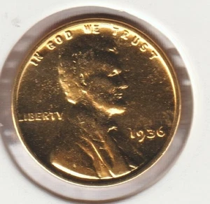 Rare Old Antique 1936 US Lincoln 24k Gold Plated Cent Penny Collection Coin USA - Picture 1 of 2
