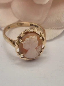 Kamee Ring 9 kt Gold, Größe K1/2, Vintage, gepunzt 60er Jahre, Top Zustand - Bild 1 von 9