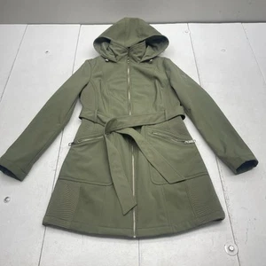 Guess Olive Green Softshell Transitional Hooded Belted Rain Coat Women's Size S - Picture 1 of 12