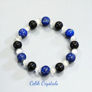 Lapislazuli, SELENIT, schwarzes Turmalin Armband Unisex Natursteine - Bild 1 von 7