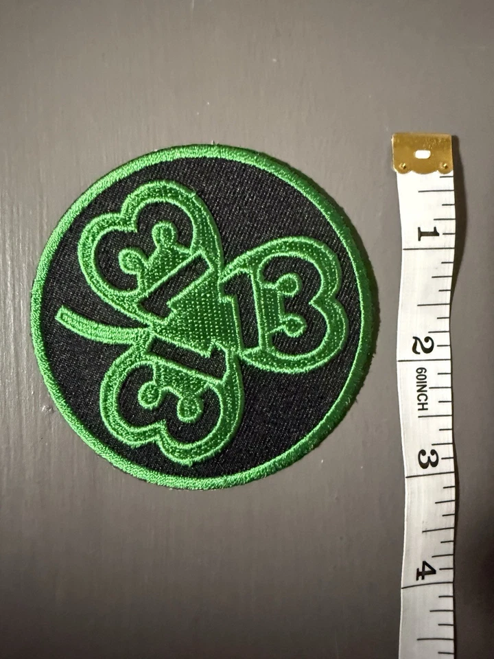 Clover 13 Embroidered Iron-On Patch Black Green - Image 1 of 1
