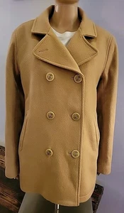 LL Bean Lambs Wool Thinsulate Lined Peacoat Anchor Buttons Tan Size 16 Regular  - Picture 1 of 13