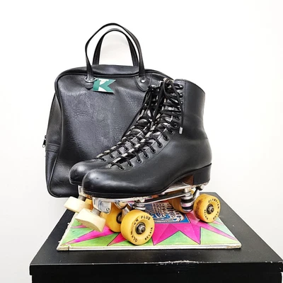 VTG Riedell 220 Red Wing Roller Skates Mens 9.5 Black Sure Grip Belair Wheels - Image 1 of 4