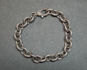 Bracciale Judith Ripka in argento sterling 925 Italia testurizzato a costine Rolo Link 8 pollici - Foto 1 di 16