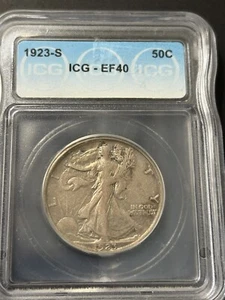 1923-S Walking Liberty Half Dollar, ICG EF40, Better Date , XF, Extra Fine - Picture 1 of 8