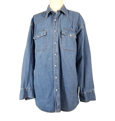 Key denim Western Pearl snap shirt men's 2XLT blue long sleeve cowboy workwear Foto 1 de 4
