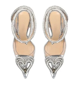 MACH & MACH Crystal Triple Heart Sandals 110 Clear Silver EU 39 UK6 new - Picture 1 of 7