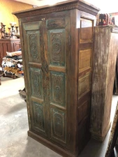 Antique Armoire Floral Carving Solid Teak Wood Storage Cabinet Farmhouse Design