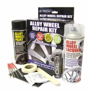 BLACK E-Tech Car Alloy Wheel Refurbishment Full Repair Kit Paint Lacquer Putty - Picture 1 of 4