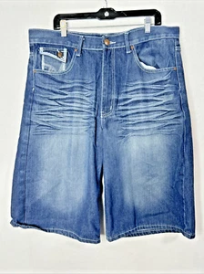 Vtg Brooklyn Express Shorts Mens 36 Denim Embroidered Baggy Y2K Jorts - Picture 1 of 7