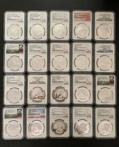 2005 - 2019 CHINA 10Y COMMEMORATIVE SILVER PANDA 20 COINS PERFECT SET NGC MS 70 - Picture 1 of 12