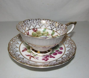 ENGLISCHES BONE CHINA HASELNUSS SHARON PFLAUMEN & TRAUBEN GOLDRAND TASSE UND UNTERTASSE SET - Bild 1 von 6