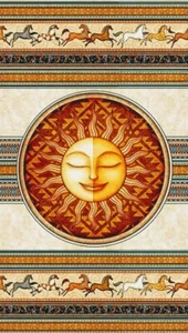 Fabric Celestial Sun Panel Southwest Soul on Cotton QUILT TREASURES 24" 26633X - Picture 1 of 6