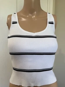 Camiseta sin mangas Happily gris elástica acanalada XS blanca negra a rayas sin mangas nueva con etiquetas - Imagen 1 de 6