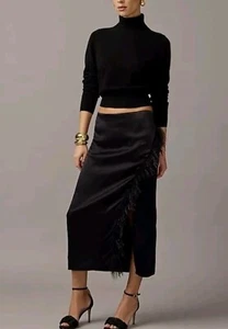 NWT J Crew Collection Feather Trim Wrap Skirt Sz 6 Black $228 BV993 - Picture 1 of 4
