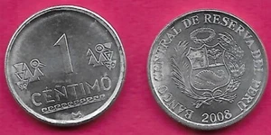 PERU 1 CENTIMO 2008 UNC ACCENT MARK IN PERU,LARGE BRAILLE,ACCENT MARK IN CENTIMO - Picture 1 of 1