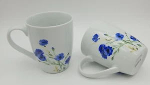 Set/2 H2K HOME TO KITCHEN 12 fl. oz. Coffee / Tea Mugs White w/ Blue Cornflowers - Picture 1 of 8