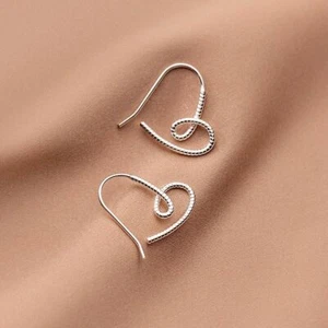 Heart Shaped Hoop Sterling Silver 925 Hook Earrings A4357 - Picture 1 of 5