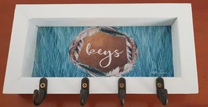 KELLY LANE BLUE FEATHER WALL 4 KEY HOOK - Picture 1 of 3