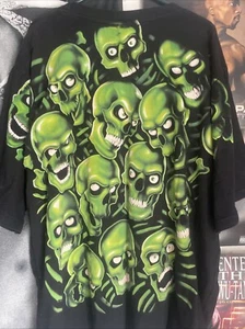 Vintage Original 2001 Liquid Blue Skull Pile Green T-Shirt Rare Size 2XL Supreme - Picture 1 of 6